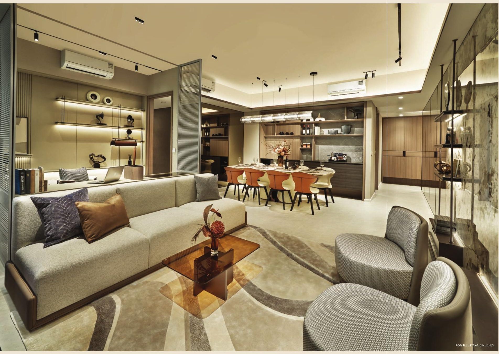 Artist's impression of a show unit living and dining room